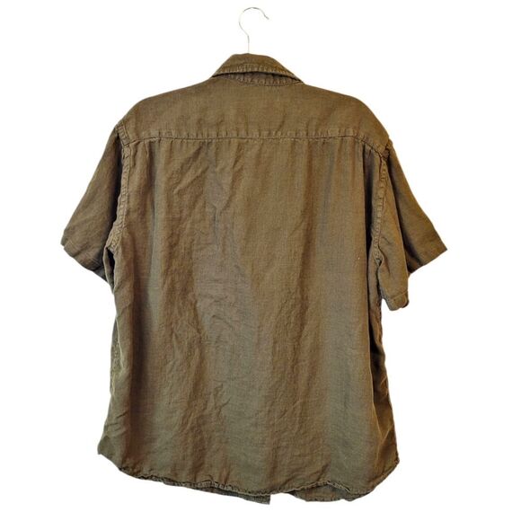 Quince Women's Martini Olive 100% Linen Short Sleeve Shirt Size XL - Picture 2 of 6
